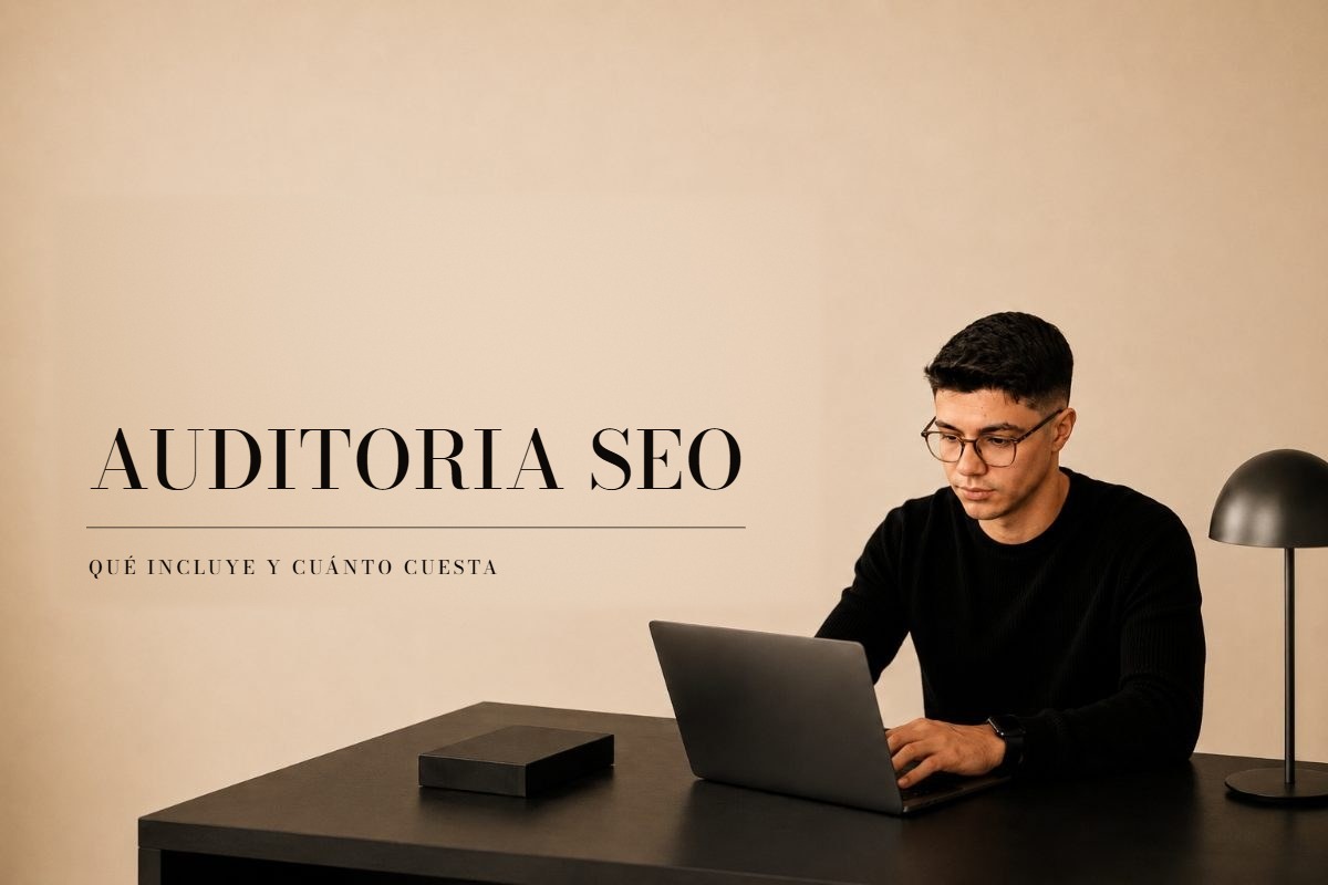 Alex Vendrell trabajando con su portátil; portada del artículo «Auditoría SEO: qué incluye, cuánto cuesta y cómo hacer la tuya»